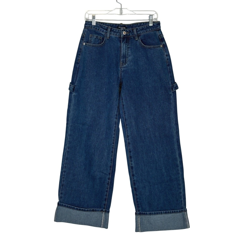 PrettyLittleThing Carpenter Wide Leg Jeans Womens 4 Vintage Wash Petite